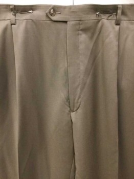 Mens, Slacks, JOS A BANK, Taupe, Wool, Solid, 30, 42, PANTS:  Taupe, 2 Pleat Front, Zip Front, Belt Hoops, See Photo Attached,