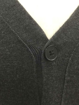 Mens, Cardigan Sweater, BANANA REPUBLIC, Dk Gray, Wool, Solid, S, Knit, 5 Buttons, V-neck, 2 Patch Pockets