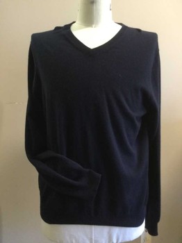 Mens, Pullover Sweater, J CREW, Navy Blue, Cashmere, Solid, XL, V-neck, Long Sleeves,