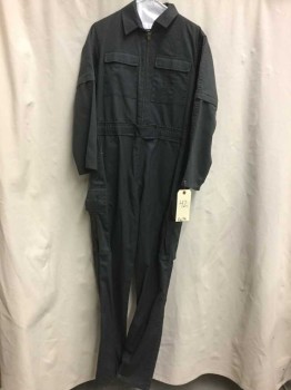 NL, Dk Gray, Nomex, Solid, Dk Gray, Zip Front, Collar Attached, Velcro Waist Closure, Long Sleeves, Cargo Pockets