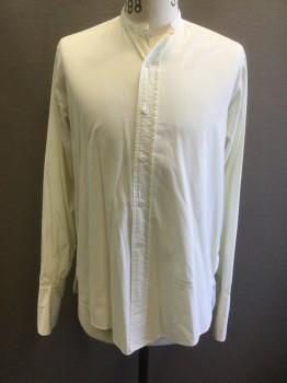 SPEAR, Cream, Cotton, Solid, Long Sleeve Button Front, Band Collar, French Cuffs,