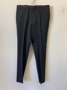 Mens, Slacks, PAUL SMITH, Black, Wool, Solid, Open, 32 , Side Pockets, Zip Front, F.F, 2 Back Welt Pockets with Buttons