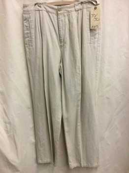 Mens, Slacks, AXIS, Cream, Linen, Cotton, Solid, 35/30, Double Pleated, 1" Wide Belt Loops, 4 Pockets, Wide Tapered Leg,