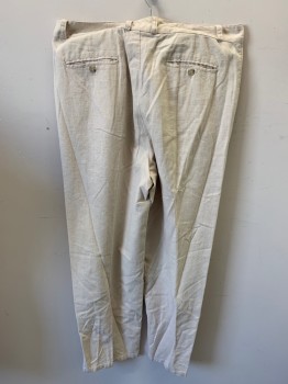 Mens, Slacks, AXIS, Cream, Linen, Cotton, Solid, 35/30, Double Pleated, 1" Wide Belt Loops, 4 Pockets, Wide Tapered Leg,