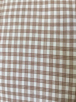 PRES DU CORPS, White, Brown, Cotton, Plaid, Upper Class Dress Shirt. Plaid Cotton with White Cotton Collar Band & White French Cuffs. Button Front with Self Bib Front. Cuffs are Dirty Need Cleaning, Multiples,