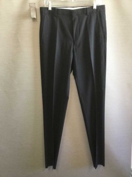 Mens, Suit, Pants, JOS A BANK, Black, Wool, Lycra, Solid, 32/32, Flat Front, Zip Fly