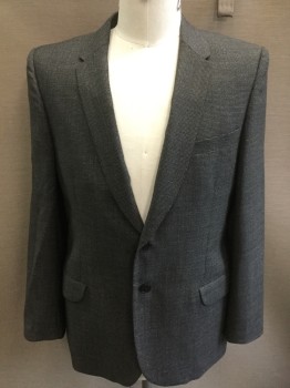 Mens, Sportcoat/Blazer, PAUL SMITH PS, Black, Gray, Wool, Houndstooth, 42S, Single Breasted, 2 Buttons,  3 Pockets, Notched Lapel,