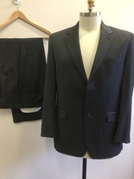 Mens, Suit, Jacket, RALPH LAUREN, Heather Gray, Lt Gray, Wool, Stripes - Static , 38/32, 46 XL, Heathered Grey with Dotted Pinstripes, Notched Lapel, Pocket Flaps, 2 Button Front,