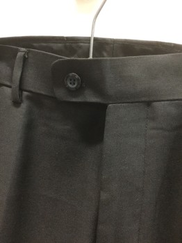 VITALI, Black, Viscose, Polyester, Solid, Flat Front, Zip Fly, Button Tab Waist, 4 Pockets, Straight Leg