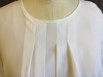 MICHAEL KORS, Off White, Polyester, Solid, Sheer, Round Neck,  4 Large Pleat Front Center, Long Sleeves, Key Hole Back with 1 Button