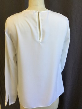 MICHAEL KORS, Off White, Polyester, Solid, Sheer, Round Neck,  4 Large Pleat Front Center, Long Sleeves, Key Hole Back with 1 Button