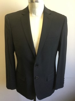 CALVIN KLEIN, Black, Wool, Elastane, Solid, Single Breasted, 2 Buttons,  Notched Lapel, Hand Picked Collar/Lapel