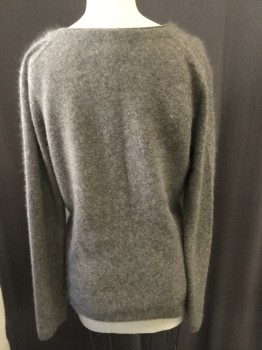 Womens, Pullover, BANANA REPUBLIC, Taupe, Cashmere, Solid, XS, Heathered Taupe, V-neck, Long Sleeves, High Low
