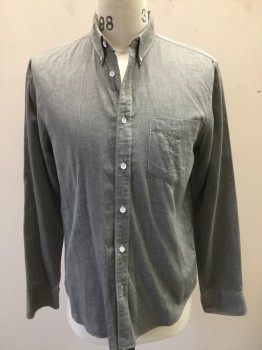 RAG & BONE, Gray, Black, White, Cotton, Solid, Faded Plaid, Button Down Collar, Long Sleeves, Button Front, Patch Pocket,  Black and White Micro Tattersol Lining