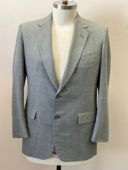 HICKEY FREEMAN, Lt Gray, Gray, Blue, Wool, Houndstooth, Micro Houndstooth, 3 Pockets, 2 Buttons,  Notched Lapel,
