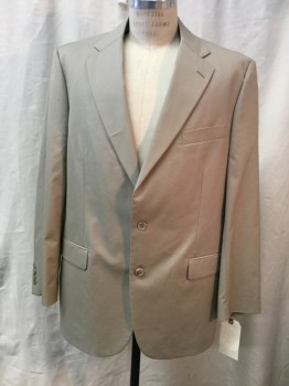 BROOKS BROTHERS, Khaki Brown, Cotton, Polyester, Solid, Single Breasted, 2 Buttons, Notched Lapel, 3 Pockets,