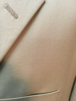 BROOKS BROTHERS, Khaki Brown, Cotton, Polyester, Solid, Single Breasted, 2 Buttons, Notched Lapel, 3 Pockets,