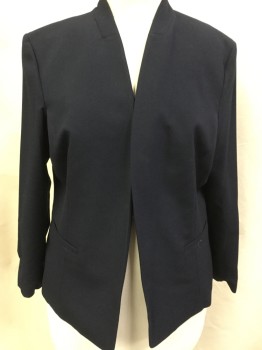Womens, Blazer, NINE WEST , Navy Blue, Polyester, Viscose, Solid, XL, Navy, Navy Lining, Open Front, Long Sleeves, 2 Pockets