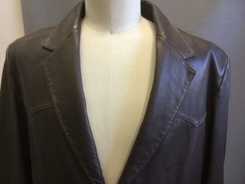 Mens, Leather Jacket, FOX 15, Brown, Leather, Solid, XL, Notched Lapel, 2 Button Front, Pocket Flaps
