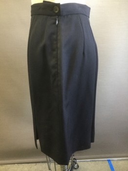 Womens, Skirt, Knee Length, ANN TAYLOR, Navy Blue, Wool, Solid, Petite, 4, W26, Side Invisible Zipper, 1 Button, 1 Hip Pocket with Button Flap