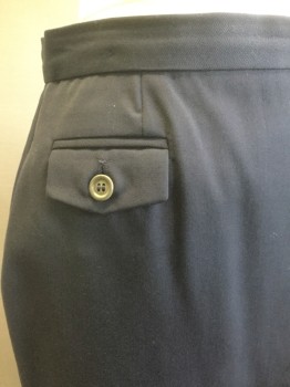 Womens, Skirt, Knee Length, ANN TAYLOR, Navy Blue, Wool, Solid, Petite, 4, W26, Side Invisible Zipper, 1 Button, 1 Hip Pocket with Button Flap