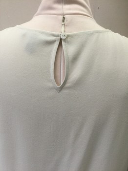 EILEEN FISHER, Off White, Silk, Solid, Silk Crepe, Sleeveless, Scoop Neck, Pullover, 1 Button at Center Back Neck