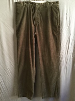 J. CREW, Brown, Cotton, Solid, 1.25" Waist Band with Belt Hoops, Corduroy, Flat Front, Zip Front, 4 Pockets