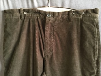 J. CREW, Brown, Cotton, Solid, 1.25" Waist Band with Belt Hoops, Corduroy, Flat Front, Zip Front, 4 Pockets