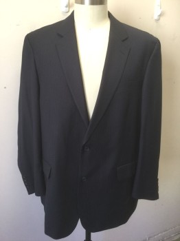 GEOFFREY BEENE, Charcoal Gray, Slate Blue, Gray, Polyester, Rayon, Stripes - Pin, Charcoal with Slate Blue and Gray Pinstripes, Single Breasted, Notched Lapel, 2 Buttons, 3 Pockets