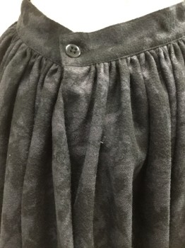 Womens, Historical Fiction Skirt, MTO, Charcoal Gray, Black, Wool, Floral, W 28, Charcoal with Black Floral Pattern, Gathered at Waistband, Button Back with Opening