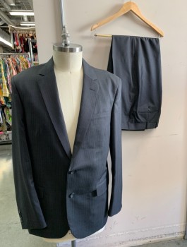 MR. OH, Charcoal Gray, Midnight Blue, Wool, Acetate, Stripes - Pin, Single Breasted, Notched Lapel, 2 Buttons, 3 Pockets, Center Back Vent