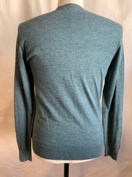 Mens, Pullover Sweater, THEORY, Dk Green, Cotton, Acrylic, Heathered, M, Crew Neck, Ribbed Knit Neck/Waistband/Cuff