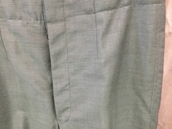 JEL-MEZ, Forest Green, Cotton, Silk, Solid, Flat Front, Button Fly,  2 Pockets Stitched Down, Center Back Waistband Split, Suspender Buttons, Tab Buckle Back Waist
