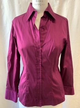 HUGO BOSS, Wine Red, Poly/Cotton, Solid, Point Collar with Button Closure, Pullover, Long Sleeves with Button Cuffs, Side Zip Slits on Each Side