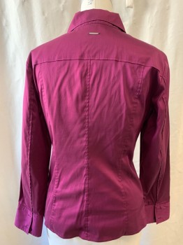 HUGO BOSS, Wine Red, Poly/Cotton, Solid, Point Collar with Button Closure, Pullover, Long Sleeves with Button Cuffs, Side Zip Slits on Each Side