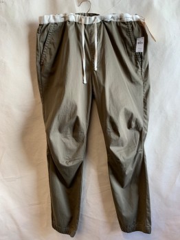 GAP, Olive Green, Ivory White, Cotton, Elastane, Solid, Jogger, Drawstring Waist, Elastic Ankle Cuffs, Reinforced Knees, 4 Pockets,