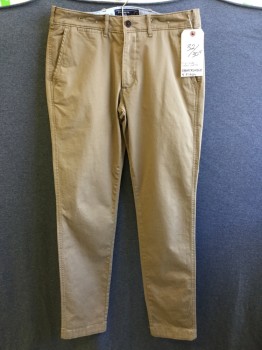 Mens, Casual Pants, ABERCROMBIE & FITCH, Lt Brown, Cotton, Solid, I:30, W31, Flat Front, 5 Pockets,