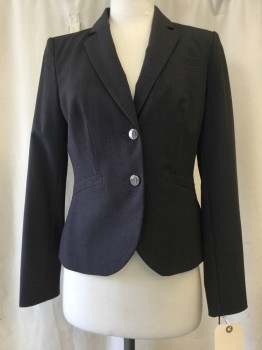 Womens, Suit, Jacket, CALVIN KLEIN, Heather Gray, Polyester, Rayon, Solid, 4, Notched Lapel, Collar Attached, 2 Buttons,  3 Pockets,
