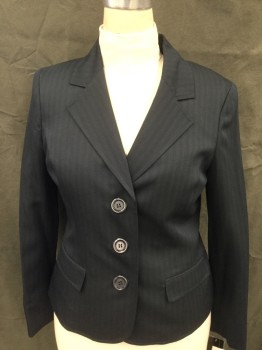 LE SUIT, Navy Blue, Polyester, Stripes - Shadow, Single Breasted, Collar Attached, Notched Lapel, 2 Flap Pockets, 3 Buttons, Sleeve Cuff Slits