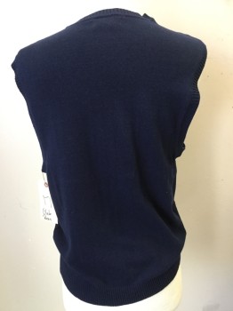 Mens, Sweater Vest, CLUBROOM, Navy Blue, Cotton, Cable Knit, Solid, M, V-neck, Pullover,