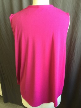 WORTHINGTON, Pink, Polyester, Spandex, Solid, V-neck with 1" Sewn/released Center Front, Sleeveless, Curved Hem (different Fabric Pink Back)