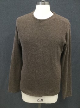 VELVETMEN, Lt Brown, Wool, Viscose, Heathered, Long Sleeves, Ribbed Knit Crew Neck, Jersey Lined