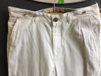 Mens, Casual Pants, ROSSETTI, White, Cotton, Solid, 35, 30, Flat Front, 5 Pockets,