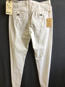 Mens, Casual Pants, ROSSETTI, White, Cotton, Solid, 35, 30, Flat Front, 5 Pockets,