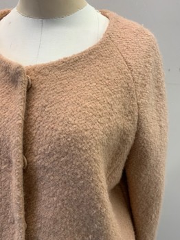 Womens, Coat, FOREVER 21, Camel Brown, Polyester, Wool, Solid, M, Boucle, Snap Front, Raglan Long Sleeves, 2 Large Pockets