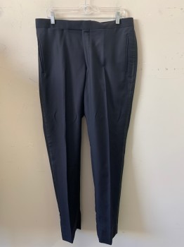 Mens, Suit, Pants, SUIT SUPPLY, Midnight Blue, Black, Wool, Solid, 34/33, F.F, Side Pockets, Front, Black Side Band