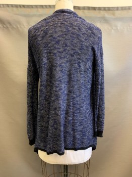 Womens, Sweater, EILEEN FISHER, Navy Blue, Black, White, Acrylic, 2, Knit, Open Front, Black Rib Knit Cuffs