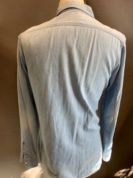 Mens, Casual Shirt, RALPH  LAUREN, Denim Blue, Cotton, Solid, M, 2 Flap Pockets at Front, Button Down, Collar