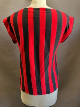 STEWART RICHER, Red, Black, Cotton, Stripes - Vertical , Pullover, Bateau Neckline, Cap Sleeves