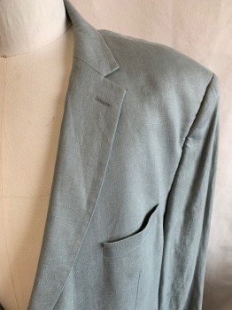 Mens, Sportcoat/Blazer, RALPH LAUREN, Dusty Green, Linen, Solid, 52L, Single Breasted, 2 Buttons, 4 Pockets, Notched Lapel, Double Vent
